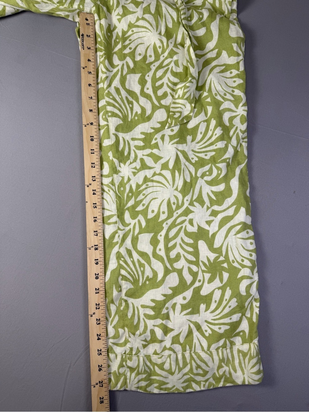 100% Linen Rachel Zoe Green and White Tropical Palm Print Wide-Leg Pants Size M - Picture 10 of 13